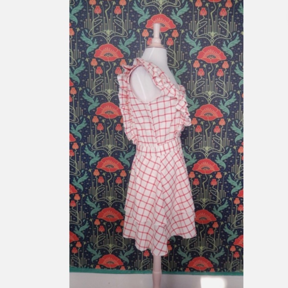 The Shirt Rochelle Behrens Stella Red Cream Seersucker Ruffle Yoke Mini Dress M - Picture 7 of 8